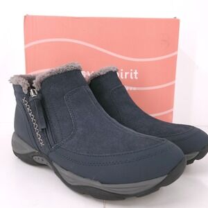 Easy Spirit Epic Ankle Winter Cozy Black Booties Faux Fur Zip Womens Size 11 M